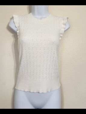 And Now This Sleeveless White Ruffle-Trim Knit Shell